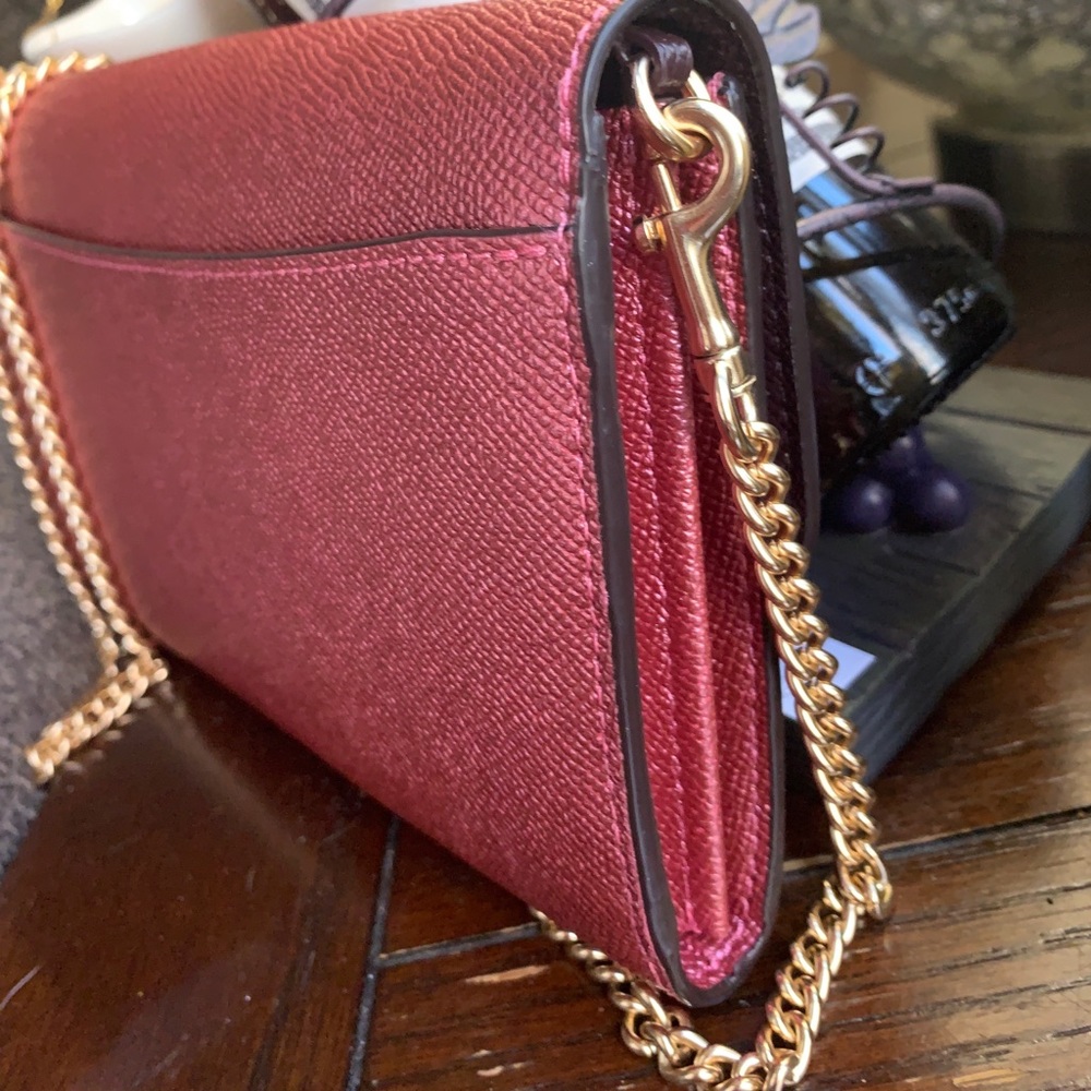 Authentic Coach metallic Crossgrain leather turnlock flap wristlet/Crosby - Picture 7 of 15